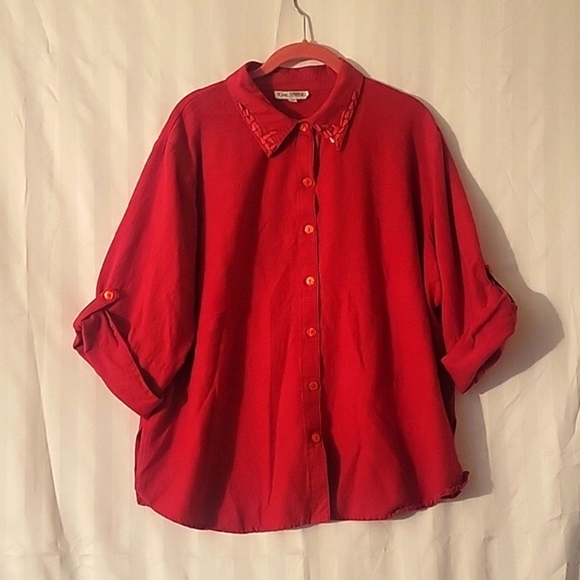 Kloz Studio, Womans Red Button Down Blouse, Size: 2X - Picture 1 of 6
